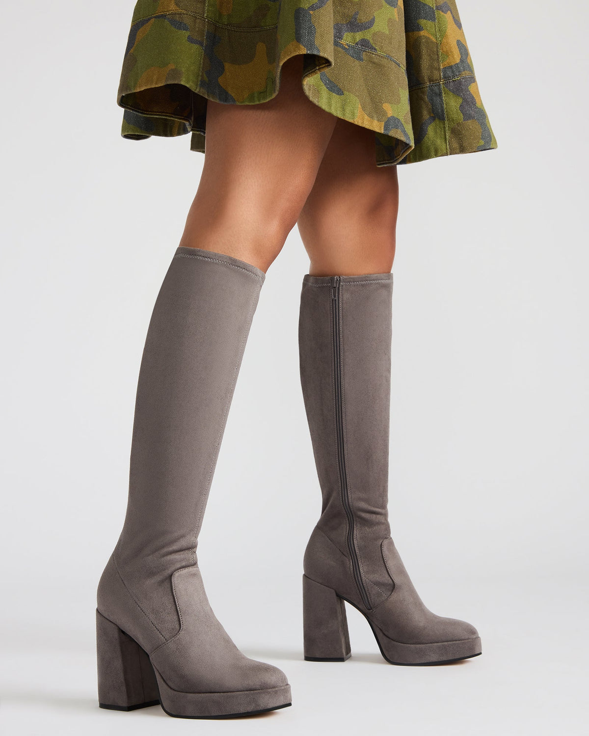 TWAIN Grey Knee-High Block Heel Women's Boot | Steve Madden