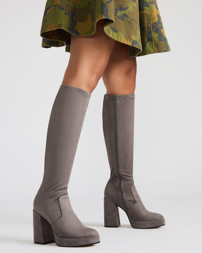 TWAIN Grey Knee-High Block Heel Women's Boot | Steve Madden