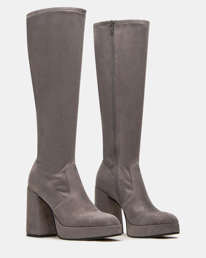 TWAIN Grey Knee-High Block Heel Women's Boot | Steve Madden