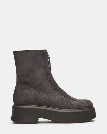 JONES Grey Suede Zipper Lug Women's Ankle Boot | Steve Madden