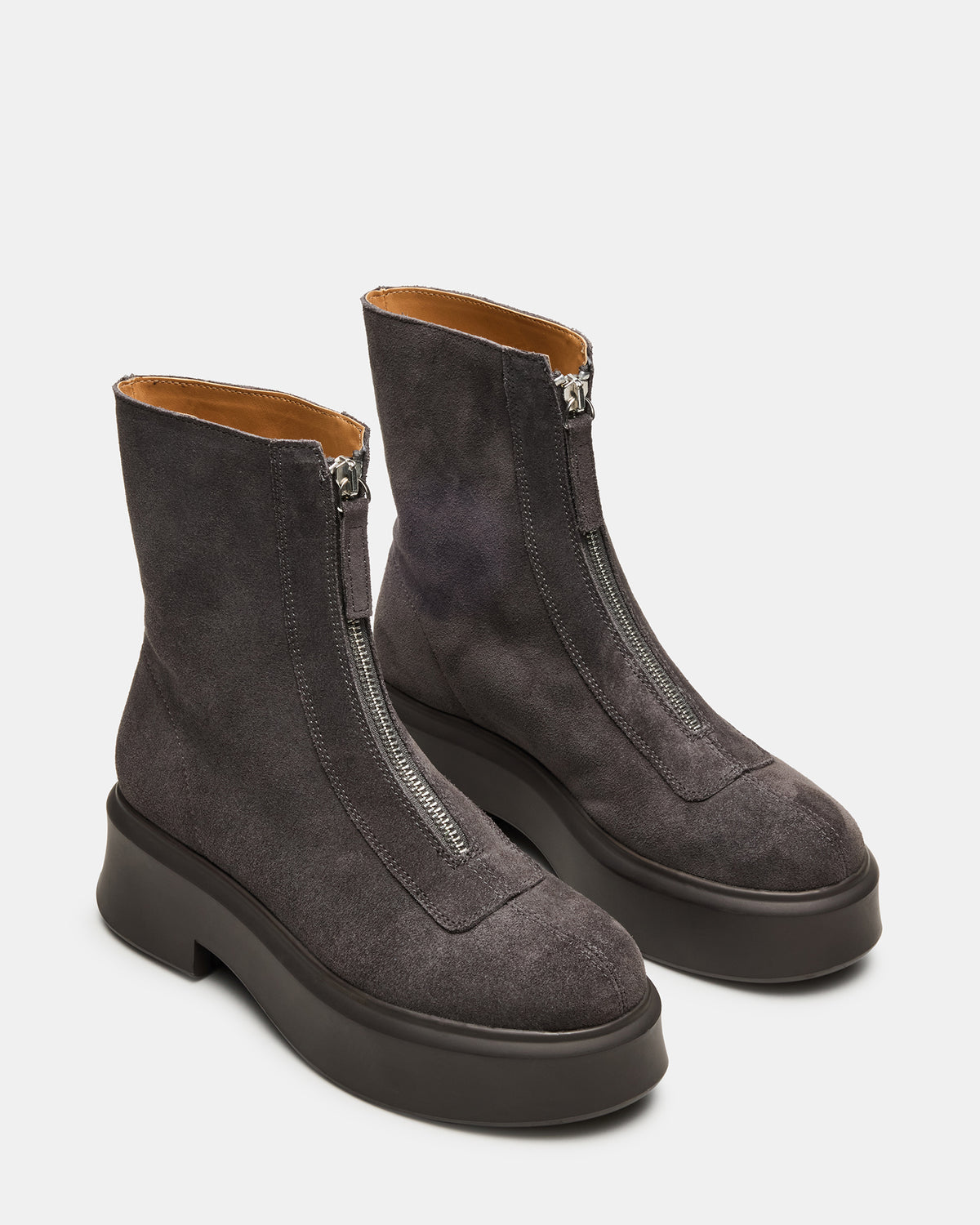 JONES Grey Suede Zipper Lug Women's Ankle Boot | Steve Madden