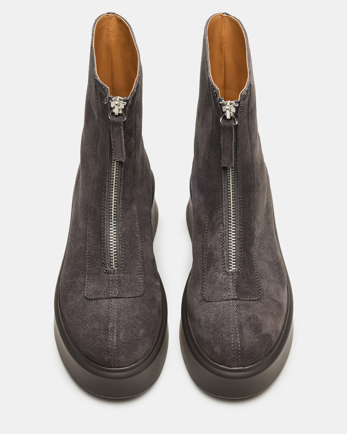 JONES Grey Suede Zipper Lug Women's Ankle Boot | Steve Madden