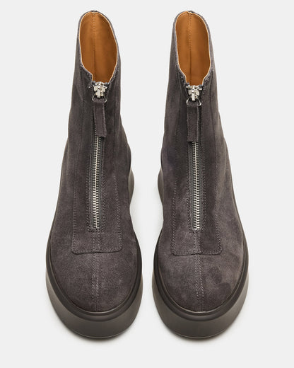 JONES Grey Suede Zipper Lug Women's Ankle Boot | Steve Madden