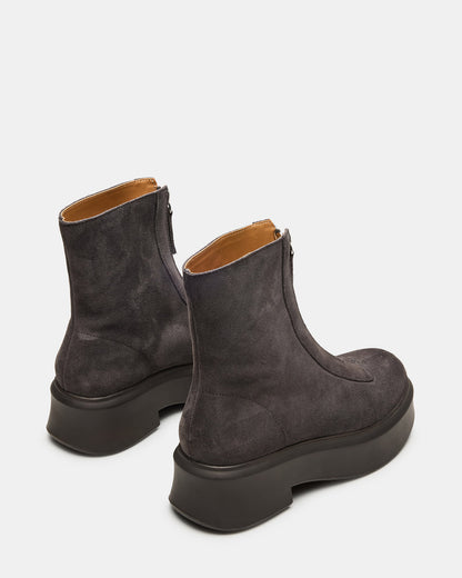 JONES Grey Suede Zipper Lug Women's Ankle Boot | Steve Madden