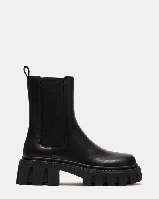 CHARGES Black Leather Platform Bootie | Women's Booties | Steve Madden