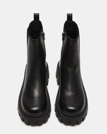 CHARGES Black Leather Platform Bootie | Women's Booties | Steve Madden