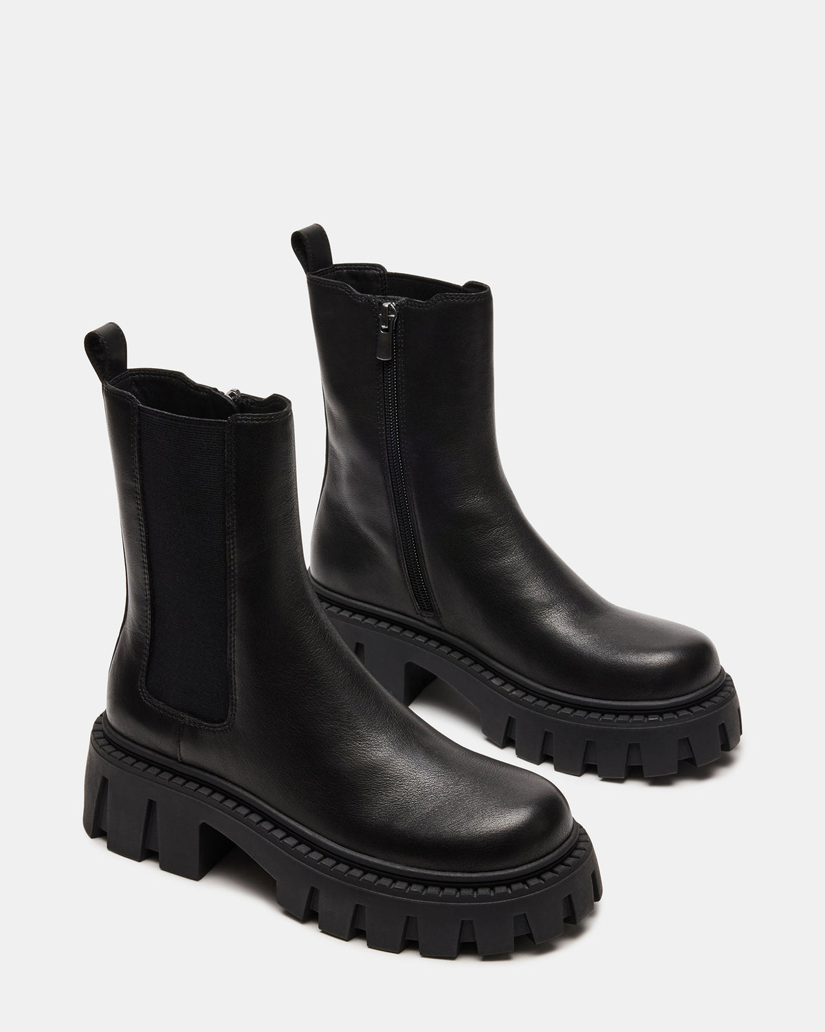 CHARGES Black Leather Platform Bootie | Women's Booties | Steve Madden