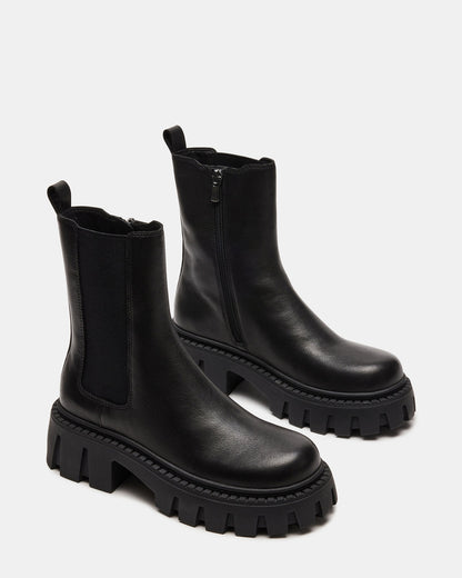 CHARGES Black Leather Platform Bootie | Women's Booties | Steve Madden