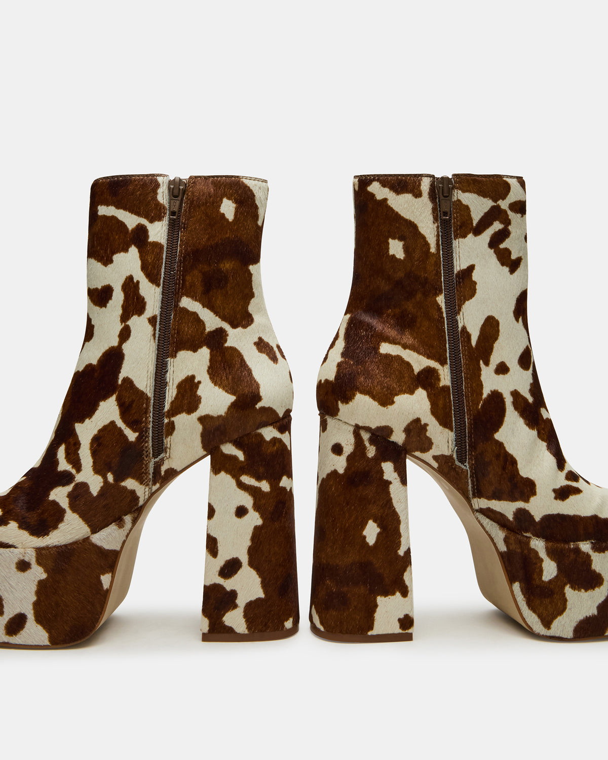 TRILLION Brown Cow Print Platform Square-Toe Block Heel Women's Ankle Boot | Steve Madden