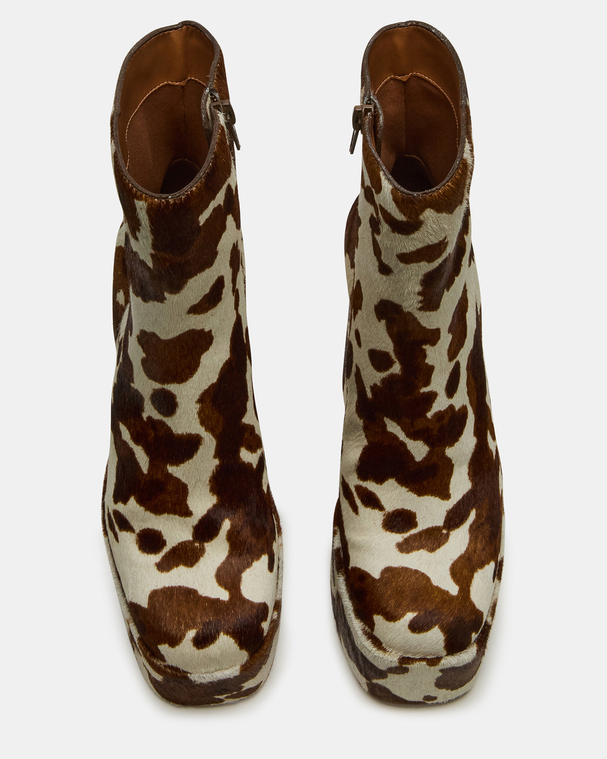TRILLION Brown Cow Print Platform Square-Toe Block Heel Women's Ankle Boot | Steve Madden