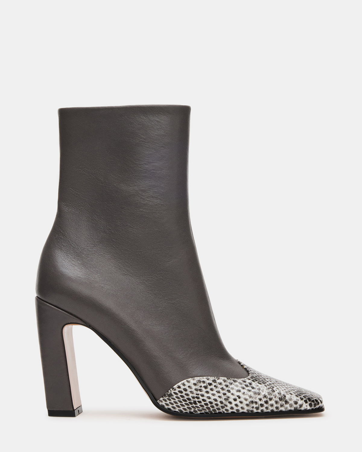 LYLE Grey Leather Square-Toe Heeled Women's Ankle Boot | Steve Madden