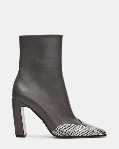 LYLE Grey Leather Square-Toe Heeled Women's Ankle Boot | Steve Madden
