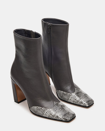 LYLE Grey Leather Square-Toe Heeled Women's Ankle Boot | Steve Madden