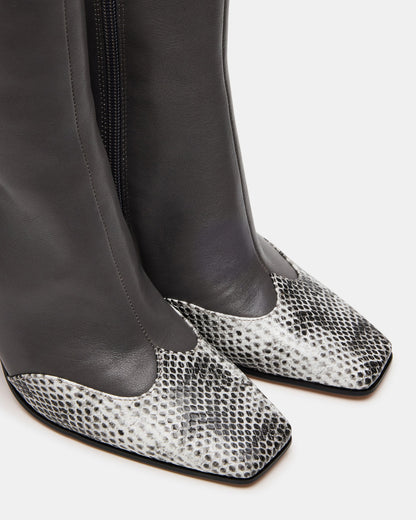 LYLE Grey Leather Square-Toe Heeled Women's Ankle Boot | Steve Madden