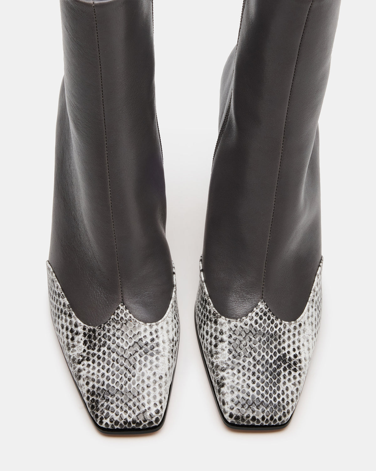 LYLE Grey Leather Square-Toe Heeled Women's Ankle Boot | Steve Madden