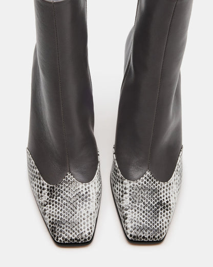 LYLE Grey Leather Square-Toe Heeled Women's Ankle Boot | Steve Madden
