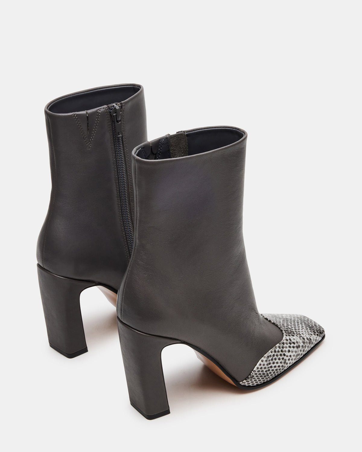 LYLE Grey Leather Square-Toe Heeled Women's Ankle Boot | Steve Madden