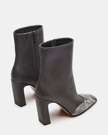 LYLE Grey Leather Square-Toe Heeled Women's Ankle Boot | Steve Madden