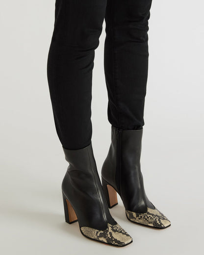 LYLE Grey Leather Square-Toe Heeled Women's Ankle Boot | Steve Madden