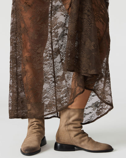 NEXIE Taupe Suede Women's Pointed-Toe Ankle Boot | Steve Madden