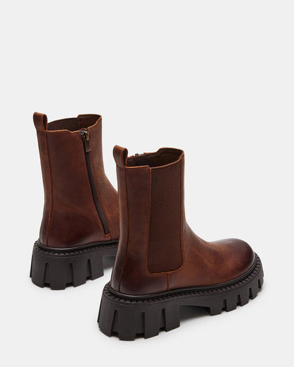 CHARGES Brown Distressed Platform Bootie | Women's Booties | Steve Madden