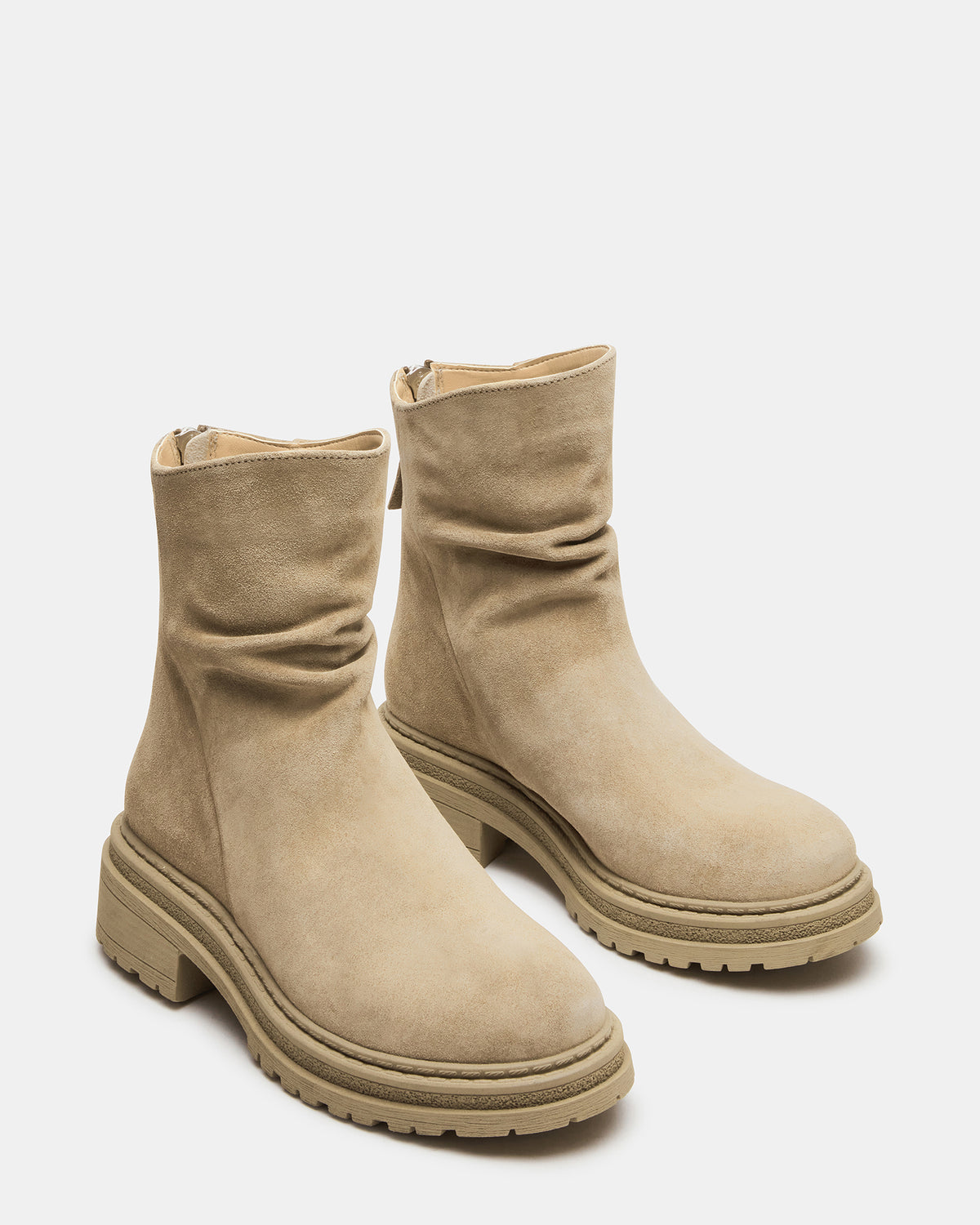 ESSENTIAL Taupe Suede Scrunched Ankle Boot | Women's Booties | Steve Madden