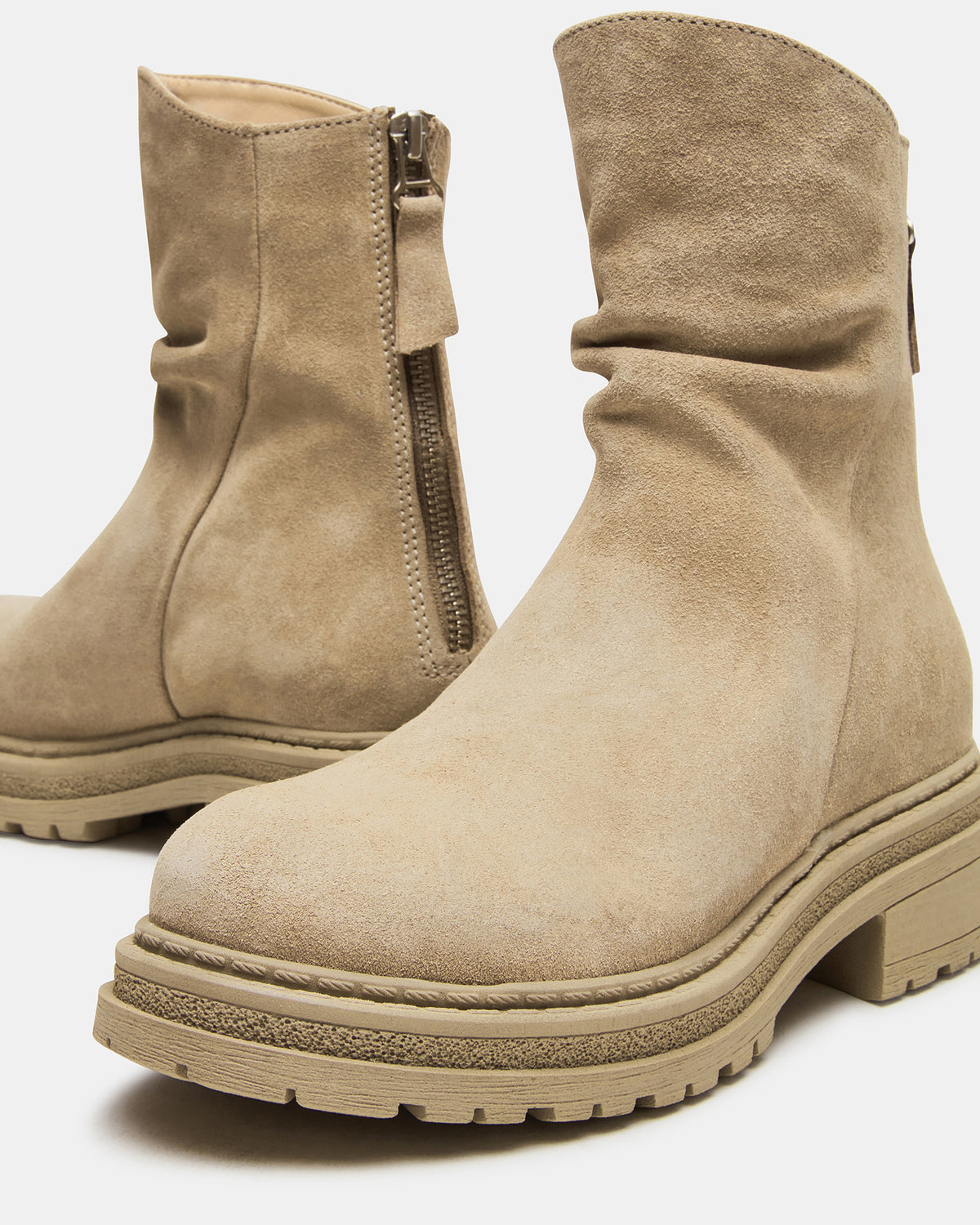 ESSENTIAL Taupe Suede Scrunched Ankle Boot | Women's Booties | Steve Madden