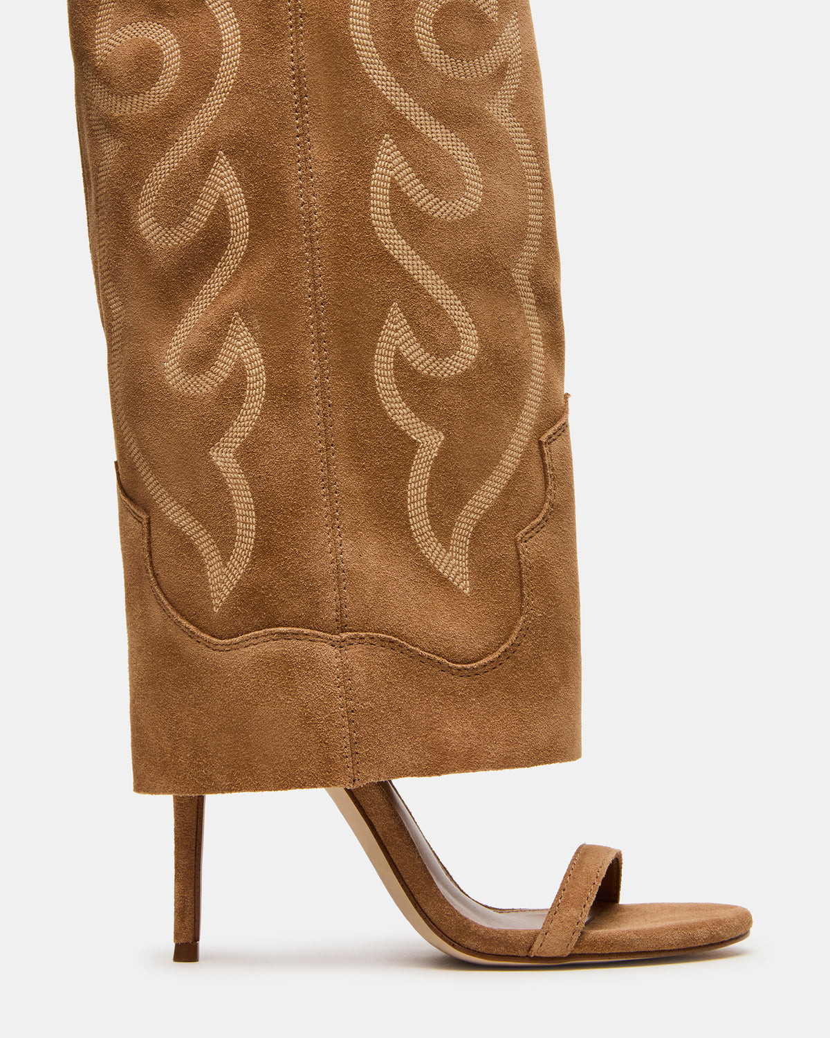 RAVINE Western Tan Suede Knee-High Cuffed Stiletto Heel Women's Boot | Steve Madden