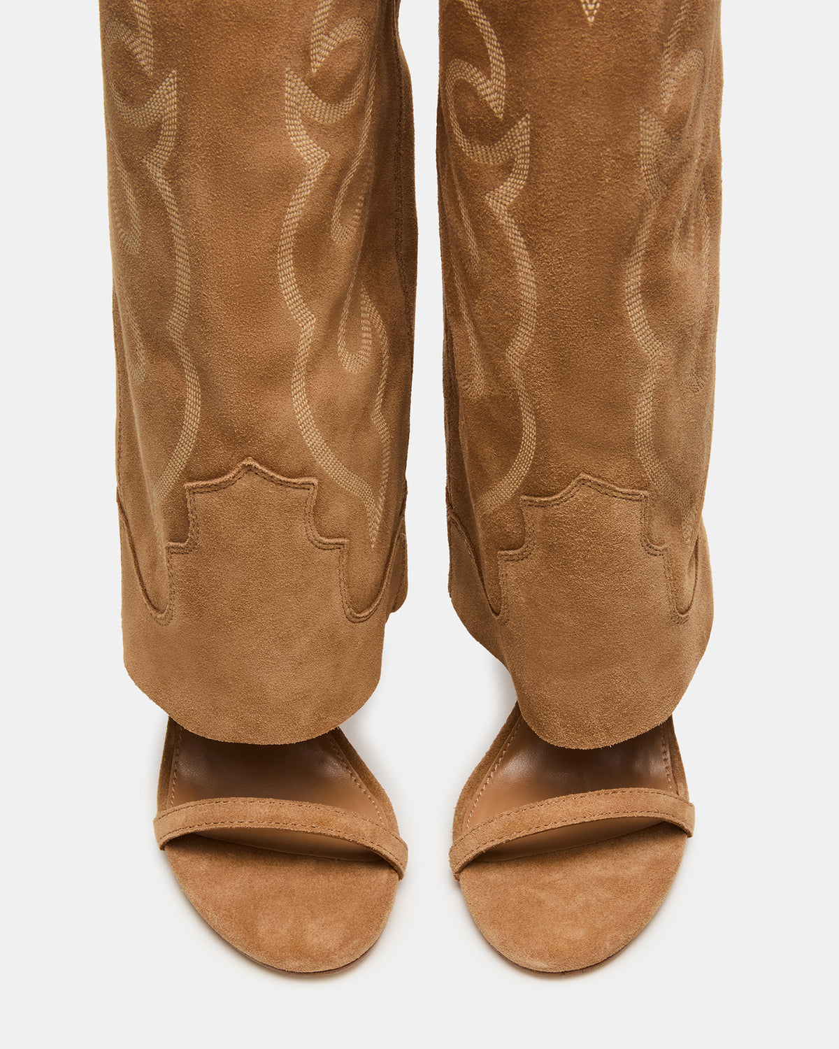 RAVINE Western Tan Suede Knee-High Cuffed Stiletto Heel Women's Boot | Steve Madden