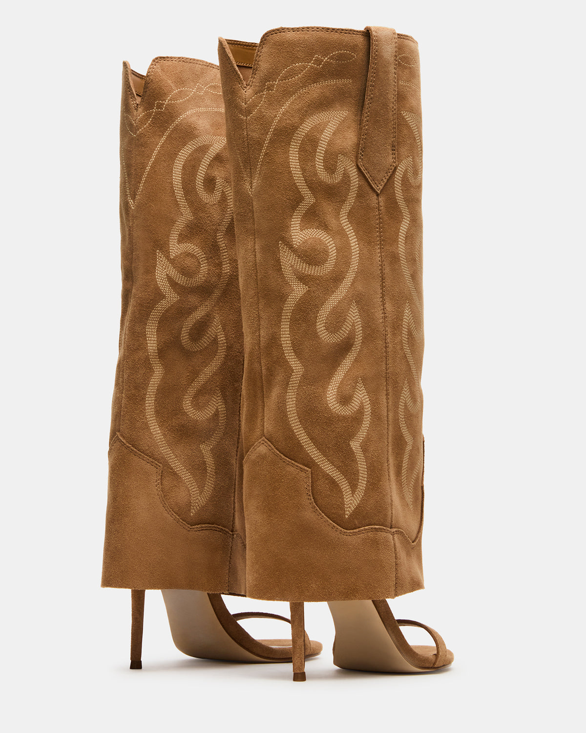 RAVINE Western Tan Suede Knee-High Cuffed Stiletto Heel Women's Boot | Steve Madden