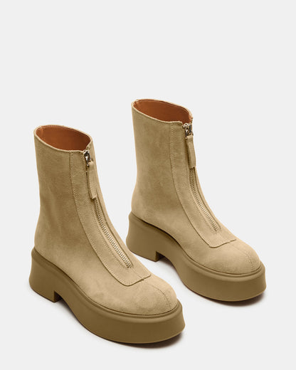 JONES Tan Suede Zipper Lug Women's Ankle Boot | Steve Madden