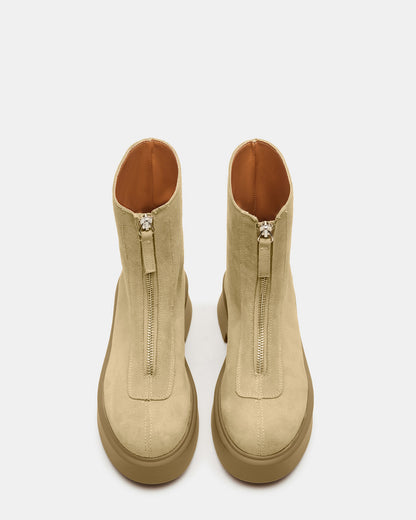 JONES Tan Suede Zipper Lug Women's Ankle Boot | Steve Madden