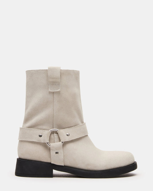 LANI White Suede Women's Moto Ankle Boot | Steve Madden