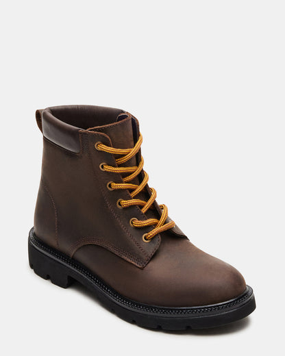 WYLDER Brown Leather Ankle Boot | Women's Booties | Steve Madden