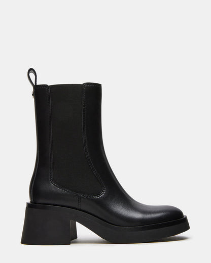 MURRAY Black Leather Block Heel Ankle Boot | Women's Booties | Steve Madden