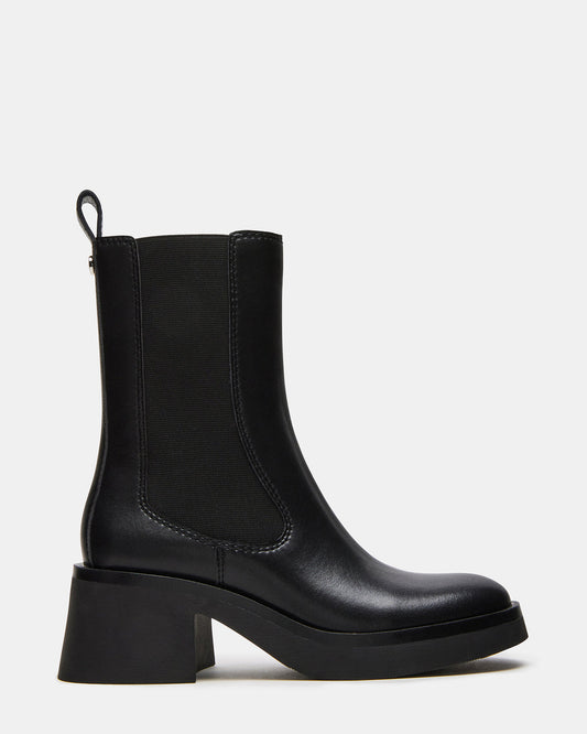 MURRAY Black Leather Block Heel Ankle Boot | Women's Booties | Steve Madden