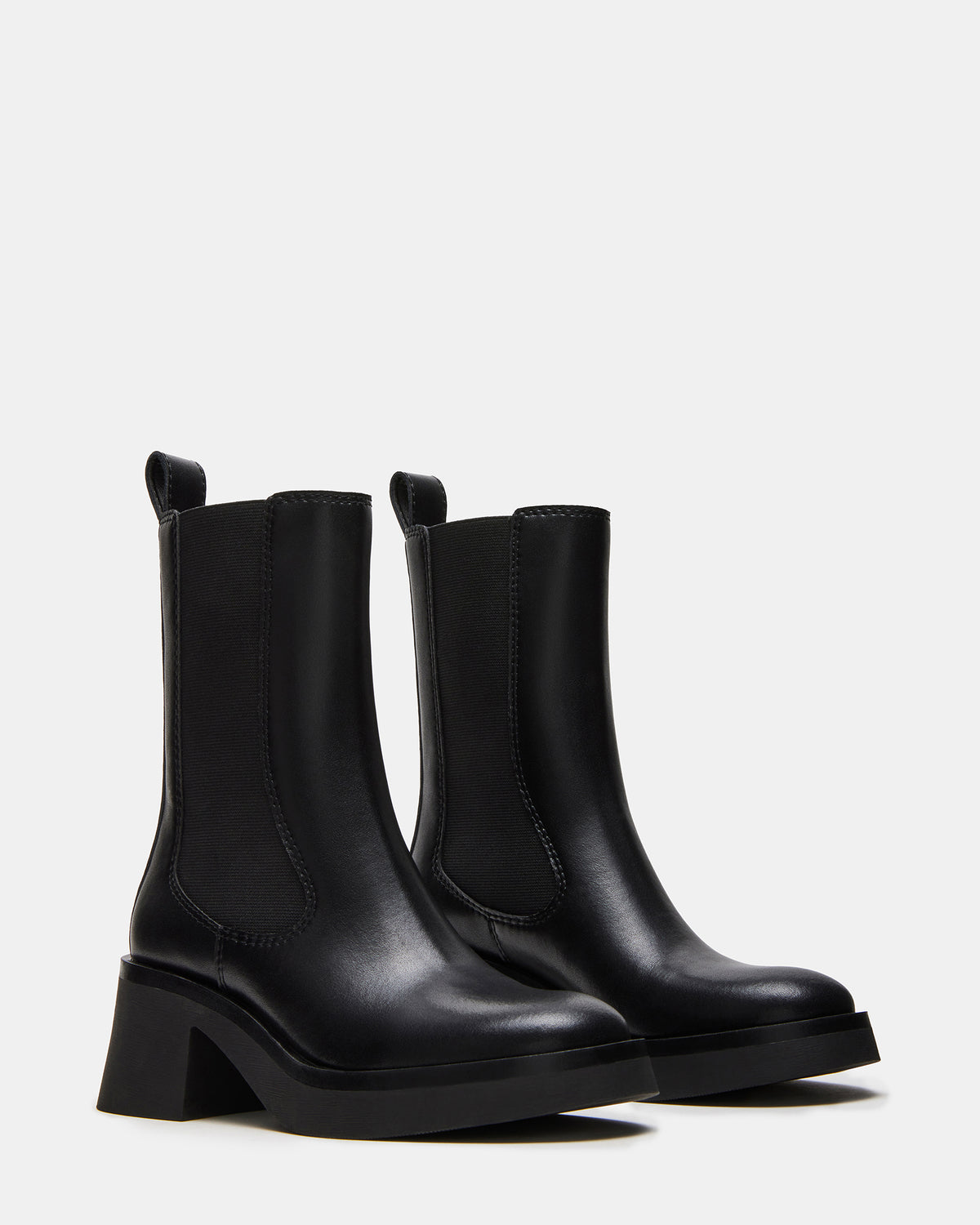 MURRAY Black Leather Block Heel Ankle Boot | Women's Booties | Steve Madden