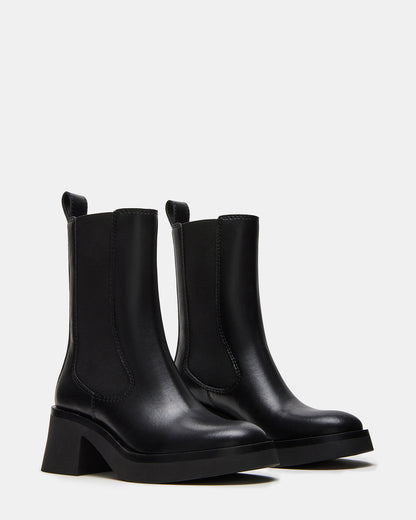 MURRAY Black Leather Block Heel Ankle Boot | Women's Booties | Steve Madden