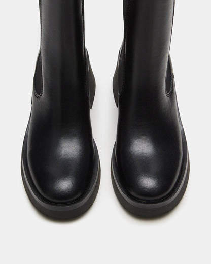 MURRAY Black Leather Block Heel Ankle Boot | Women's Booties | Steve Madden