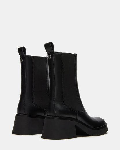 MURRAY Black Leather Block Heel Ankle Boot | Women's Booties | Steve Madden