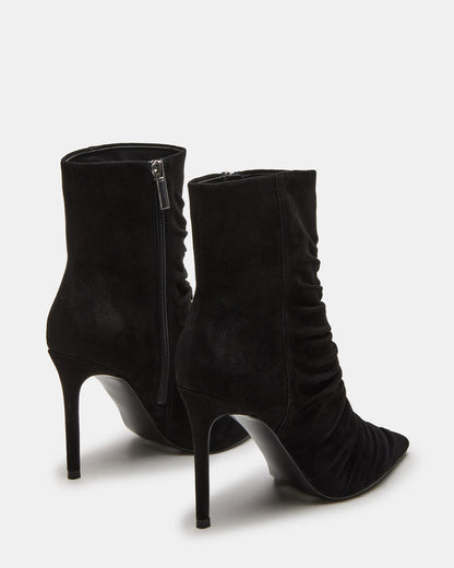 TEASE Black Suede Ruched Pointed Toe Ankle Boot | Women's Booties | Steve Madden