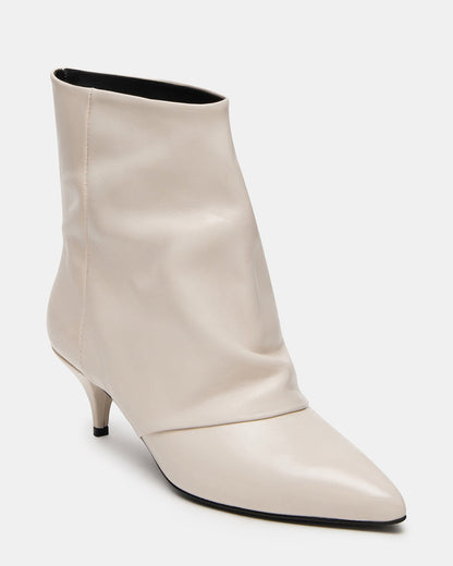 SHINER White Leather Pointed-Toe Kitten Heel Women's Ankle Boot | Steve Madden