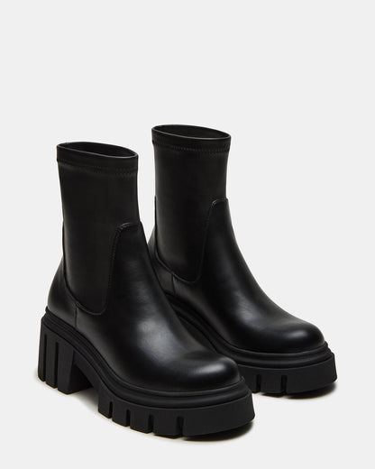 BOOMBA Black Lug Sole Ankle Boot | Women's Booties | Steve Madden