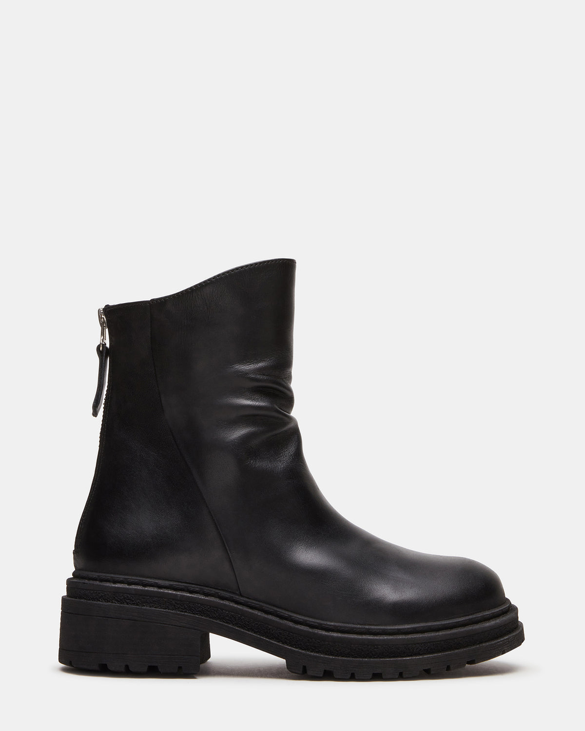 ESSENTIAL Black Leather Scrunched Ankle Boot | Women's Booties | Steve Madden