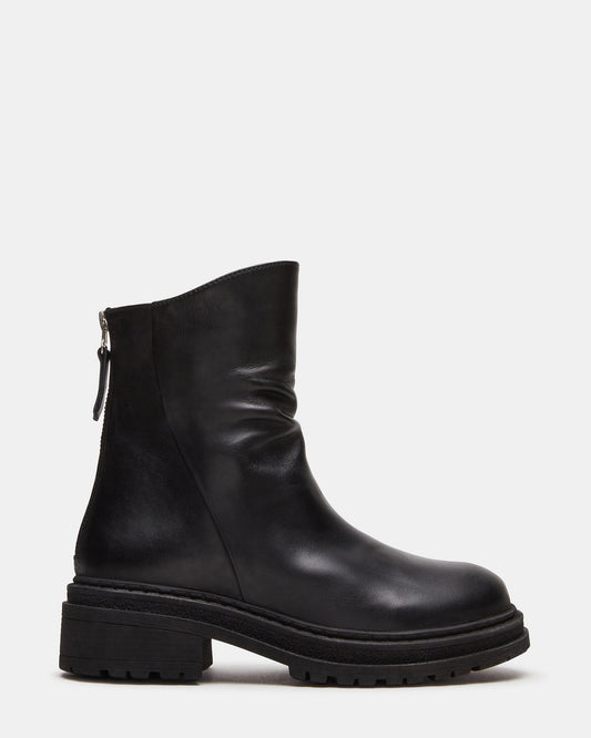 ESSENTIAL Black Leather Scrunched Ankle Boot | Women's Booties | Steve Madden