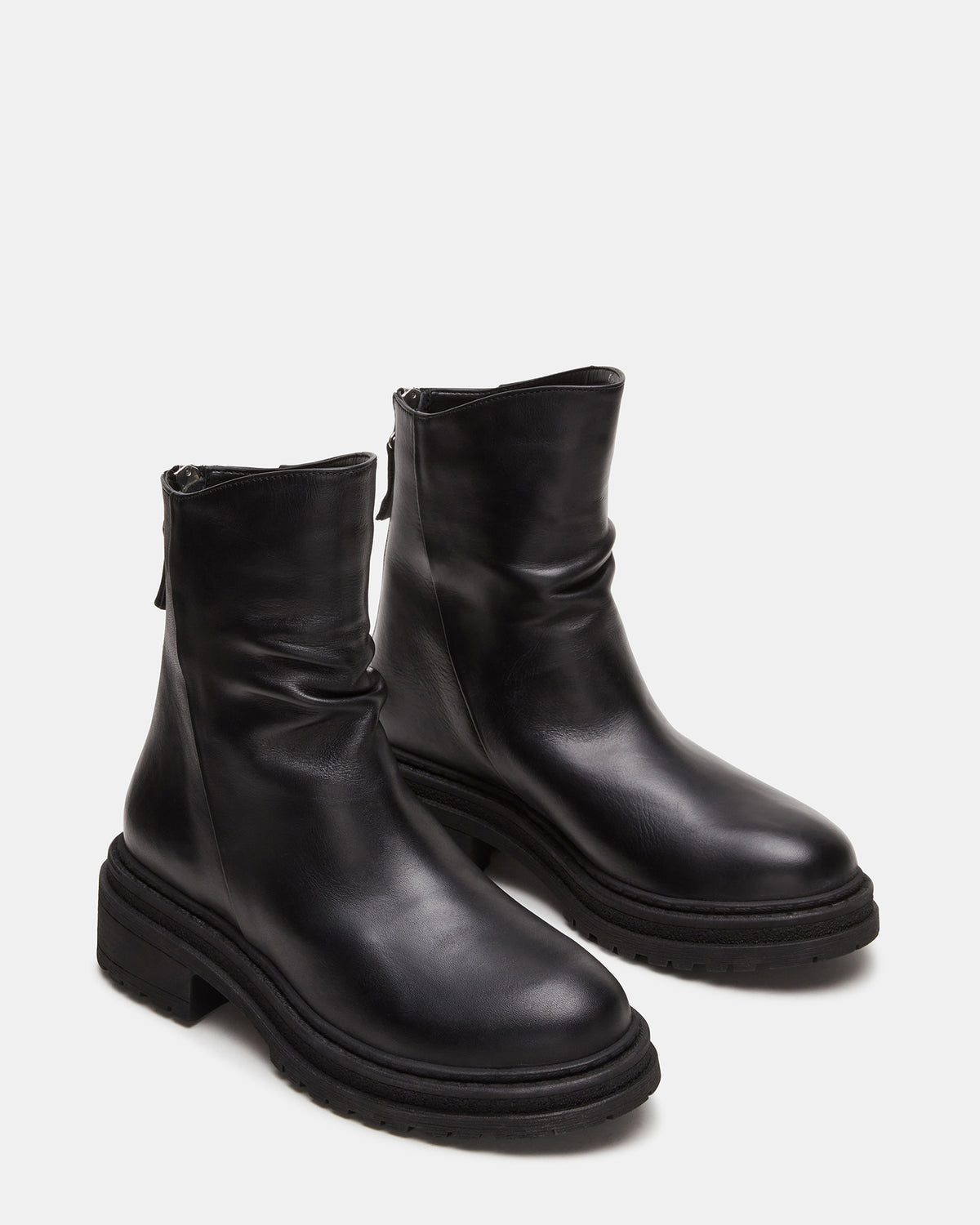 ESSENTIAL Black Leather Scrunched Ankle Boot | Women's Booties | Steve Madden