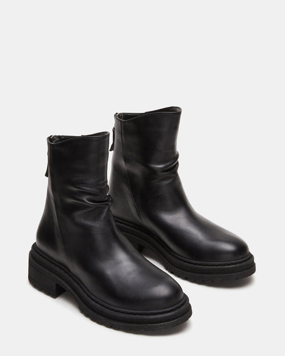 ESSENTIAL Black Leather Scrunched Ankle Boot | Women's Booties | Steve Madden