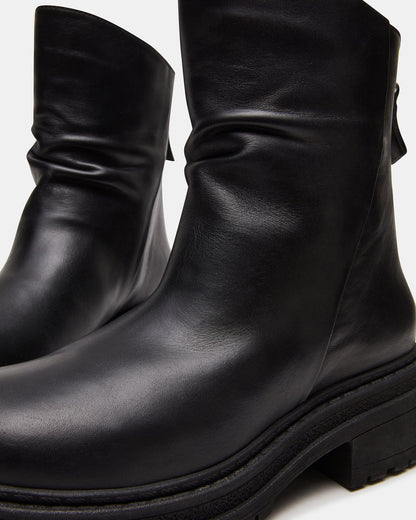 ESSENTIAL Black Leather Scrunched Ankle Boot | Women's Booties | Steve Madden