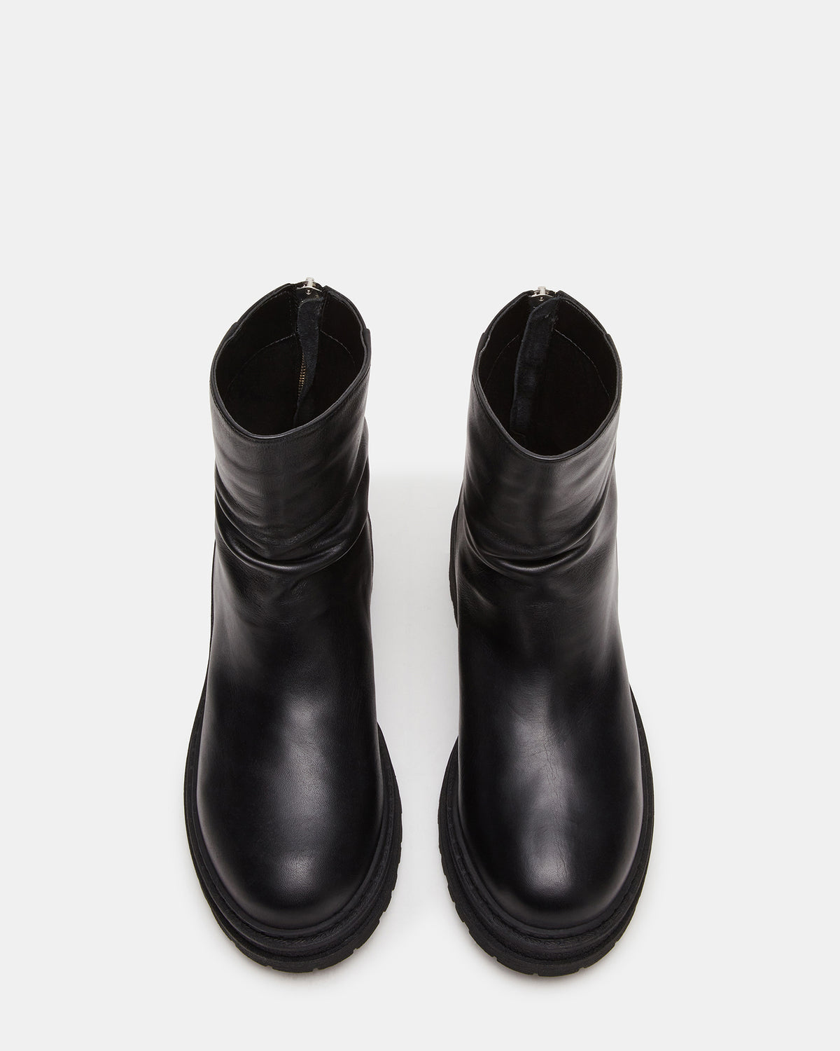 ESSENTIAL Black Leather Scrunched Ankle Boot | Women's Booties | Steve Madden
