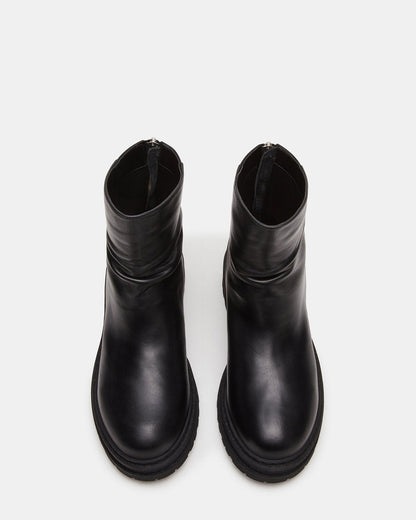 ESSENTIAL Black Leather Scrunched Ankle Boot | Women's Booties | Steve Madden
